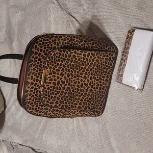 Leopard print backpack &matching wallet